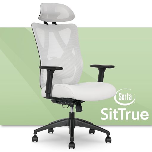 Serta® SitTrue™ Ridgefield Ergonomic Mesh/Vegan Leather High-Back Task Chair, 51% Recycled, White/Black - Image 2