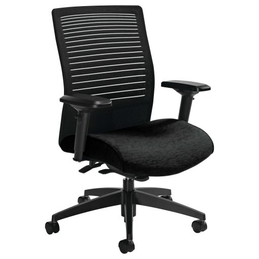 Global® Loover Mid-Back Weight-Sensing Synchro Chair, 39"H x 25 1/2"W x 24"D, Black Coal/Black - Image 2