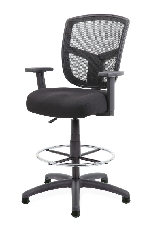 Boss Office Products Mesh Drafting Stool With Back, Footring, Black