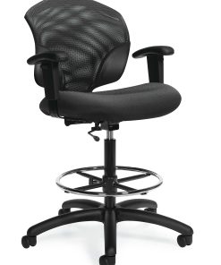 Global® Tye Low Back Adjustable Height Stool, With Arms And Foot Ring, 44 1/2″H x 25″W x 26″D, Ebony/Black 2