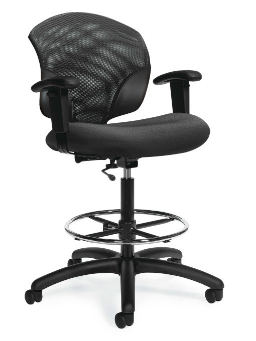Global® Tye Low Back Adjustable Height Stool, With Arms And Foot Ring, 44 1/2"H x 25"W x 26"D, Ebony/Black - Image 2