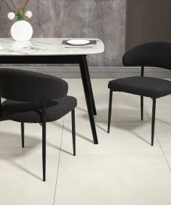 Glamour Home Ayoka Boucle Fabric Dining Chairs, Black, Set Of 2 Chairs 2