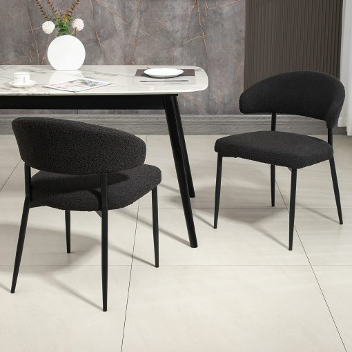 Glamour Home Ayoka Boucle Fabric Dining Chairs, Black, Set Of 2 Chairs - Image 2