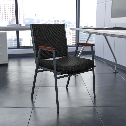 Flash Furniture HERCULES Series Stack Accent Chair With Arms, Black Patterned Fabric/Silvervein Frame
