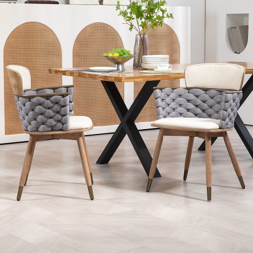 Glamour Home Bechor Woven Fabric Dining Accent Chairs, Gray/Brown, Set Of 2 Chairs - Image 2