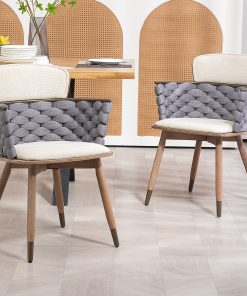 Glamour Home Bechor Woven Fabric Dining Accent Chairs, Gray/Brown, Set Of 2 Chairs
