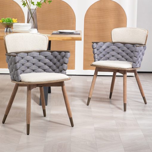 Glamour Home Bechor Woven Fabric Dining Accent Chairs, Gray/Brown, Set Of 2 Chairs