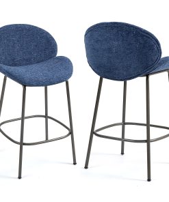 Glamour Home Benedetta Upholstered Fabric Counter-Height Stools With Backs, Blue/Black, Set Of 2 Stools 2