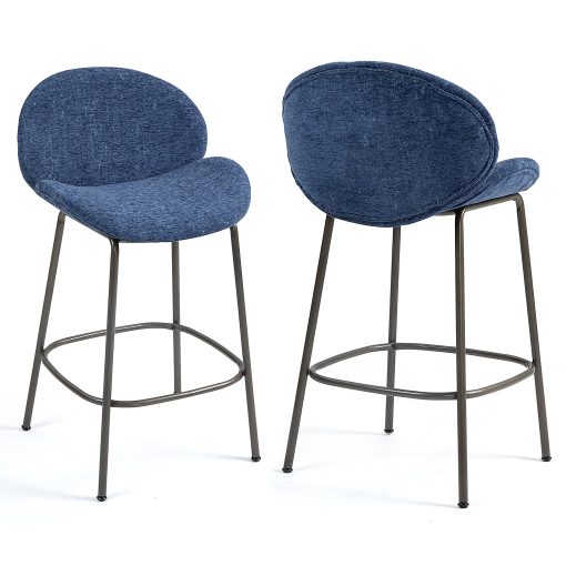 Glamour Home Benedetta Upholstered Fabric Counter-Height Stools With Backs, Blue/Black, Set Of 2 Stools - Image 2