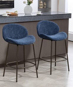 Glamour Home Benedetta Upholstered Fabric Counter-Height Stools With Backs, Blue/Black, Set Of 2 Stools