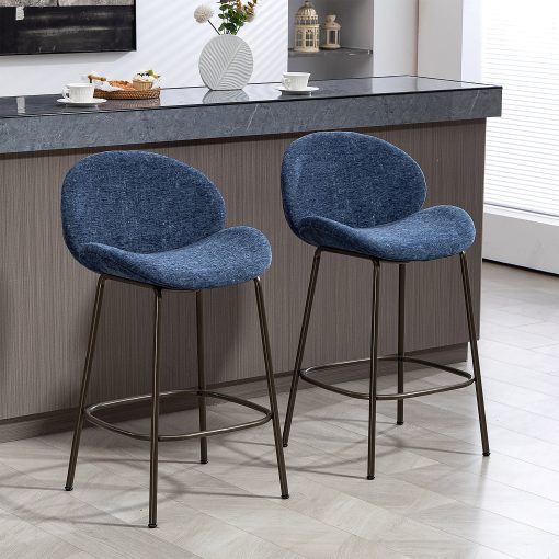 Glamour Home Benedetta Upholstered Fabric Counter-Height Stools With Backs, Blue/Black, Set Of 2 Stools