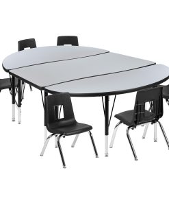 Flash Furniture 76″ Oval Wave Flexible Laminate Activity Table Set With 14″ Student Stack Chairs, Gray 2