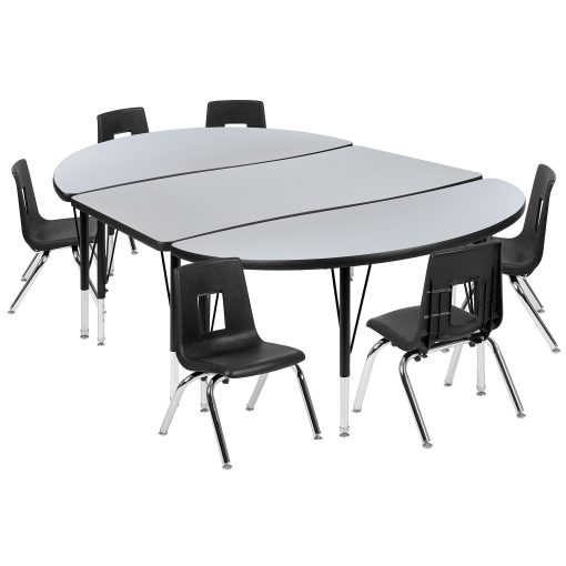 Flash Furniture 76" Oval Wave Flexible Laminate Activity Table Set With 14" Student Stack Chairs, Gray - Image 2