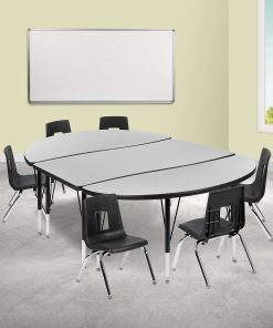 Flash Furniture 76" Oval Wave Flexible Laminate Activity Table Set With 14" Student Stack Chairs, Gray