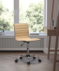 Flash Furniture Vinyl Low-Back Swivel Armless Task Chair, Tan/Gray