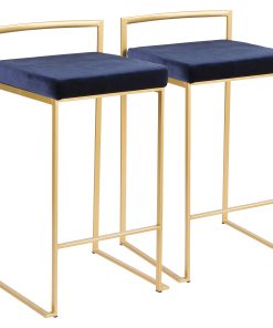 LumiSource Fuji Stacker Counter Stools, Blue Seat/Gold Frame, Set Of 2 Stools 2