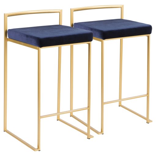 LumiSource Fuji Stacker Counter Stools, Blue Seat/Gold Frame, Set Of 2 Stools