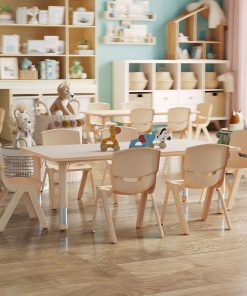 Flash Furniture Plastic Height-Adjustable Activity Table With 6 Chairs, Natural