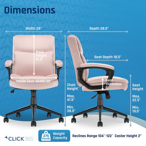Click365 Transform 2.0 Ergonomic Fabric Mid-Back Desk Chair, Pink/Black - Image 2