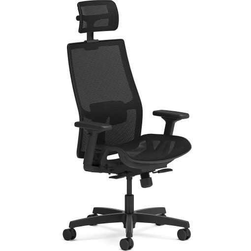 HON Ignition 2.0 Mid-back Task Chair with Headrest - Mesh Seat Material - Mesh Back Material - Mid Back - Black - Armrest - 1 Each - I2MSKY1IMTHR - Image 2