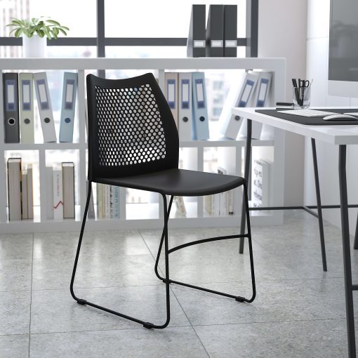 Flash Furniture HERCULES Series Sled-Base Stack Chair With Air-Vent Back, Navy