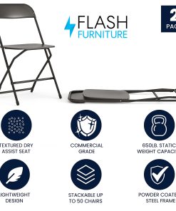 Flash Furniture Hercules Plastic Folding Chairs With 650-lb Capacity, Black, Set Of 2 Chairs 2