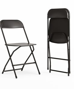 Flash Furniture Hercules Plastic Folding Chairs With 650-lb Capacity, Black, Set Of 2 Chairs