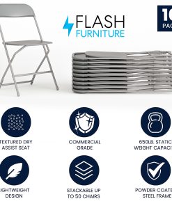 Flash Furniture HERCULES Series Premium Plastic Folding Chairs, Gray, Set Of 10 Chairs 2