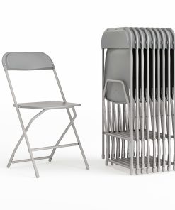 Flash Furniture HERCULES Series Premium Plastic Folding Chairs, Gray, Set Of 10 Chairs