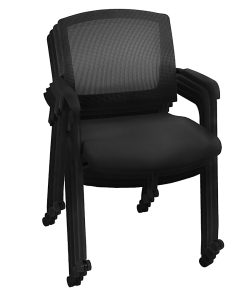 Regency Knight Mesh Stacking Chairs, With Casters, Black, Pack Of 4 Chairs