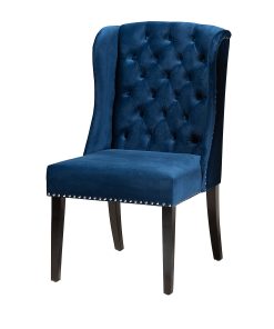 Baxton Studios Lamont Dining Chair, Navy Blue/Dark Brown