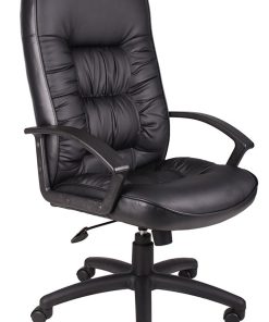 Boss Office Products LeatherPlus High-Back Executive Chair, Black
