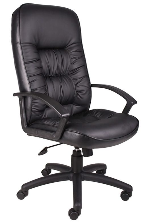 Boss Office Products LeatherPlus High-Back Executive Chair, Black