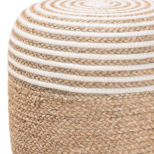 bali & pari Nequiel Modern Bohemian Seagrass And Woven Rope Ottoman Footstool, Natural Brown/White - Image 2