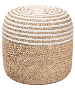 bali & pari Nequiel Modern Bohemian Seagrass And Woven Rope Ottoman Footstool, Natural Brown/White