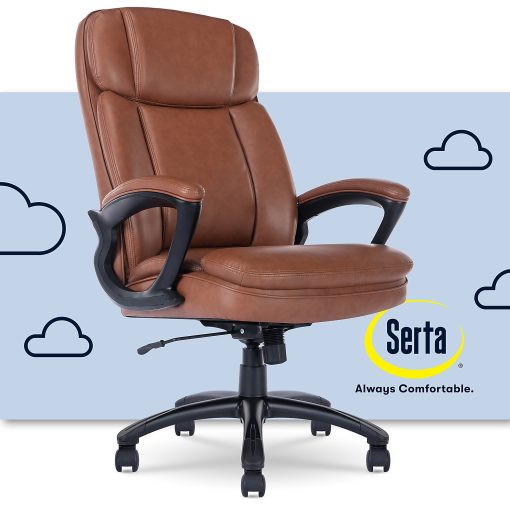 Serta® Big And Tall Ergonomic Bonded Leather High-Back Office Chair, Cognac/Black - Image 2