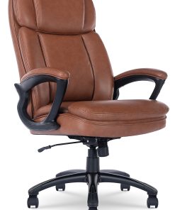 Serta® Big And Tall Ergonomic Bonded Leather High-Back Office Chair, Cognac/Black