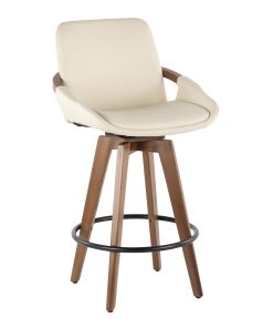 LumiSource Cosmo Counter Stools, Cream Seat/Walnut Frame
