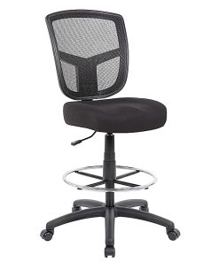 Boss Office Products Contract Mesh Armless Drafting Stool With Back, Black