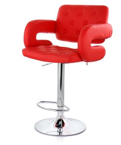 Elama Faux Leather Tufted Bar Stool, Red/Chrome 2