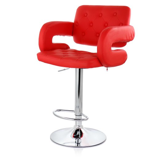Elama Faux Leather Tufted Bar Stool, Red/Chrome - Image 2