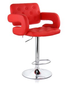 Elama Faux Leather Tufted Bar Stool, Red/Chrome