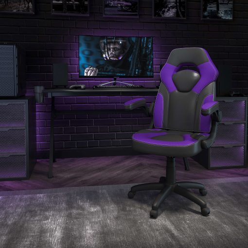 Flash Furniture X10 Ergonomic LeatherSoft High-Back Racing Gaming Chair, Purple/Black