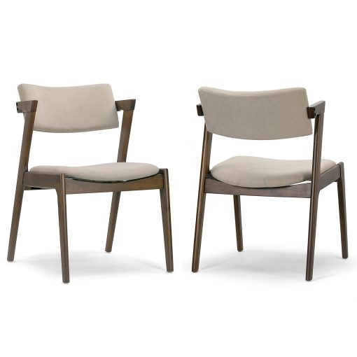 Glamour Home Auden Upholstered Fabric Dining Accent Chairs, Beige/Dark Brown, Pack Of 2 Chairs - Image 2
