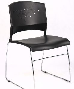 Boss Office Products Poly Stackable Chrome Chair, Black/Silver