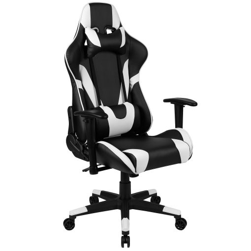 Flash Furniture X20 Ergonomic LeatherSoft™ Faux Leather High-Back Racing Gaming Chair, White/Black - Image 2