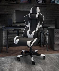 Flash Furniture X20 Ergonomic LeatherSoft™ Faux Leather High-Back Racing Gaming Chair, White/Black