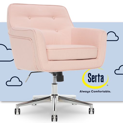 Serta® Ashland Home Mid-Back Office Chair, Twill Fabric, Blush Pink/Chrome - Image 2