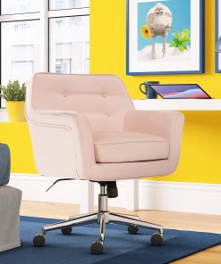 Serta® Ashland Home Mid-Back Office Chair, Twill Fabric, Blush Pink/Chrome