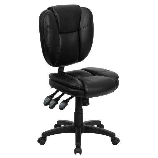Flash Furniture LeatherSoft™ Faux Leather Mid-Back Multifunction Ergonomic Swivel Task Chair, Black - Image 2